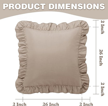 KKJIAF Ruffle Pillow Cases 26x26 Inches, Khaki Square Ruffled Pillow Covers Set - Image 3