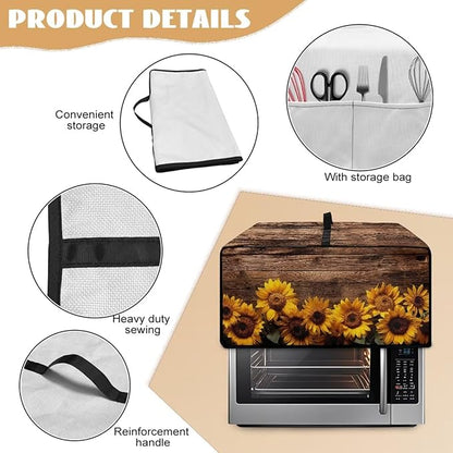 Microwave Oven Cover Vintage Sunflower Wood Grain Print Waterproof Toaster Oven - Image 6