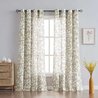 Treatmentex Leaf Print Semi Sheer Curtains of Textile - Image 7