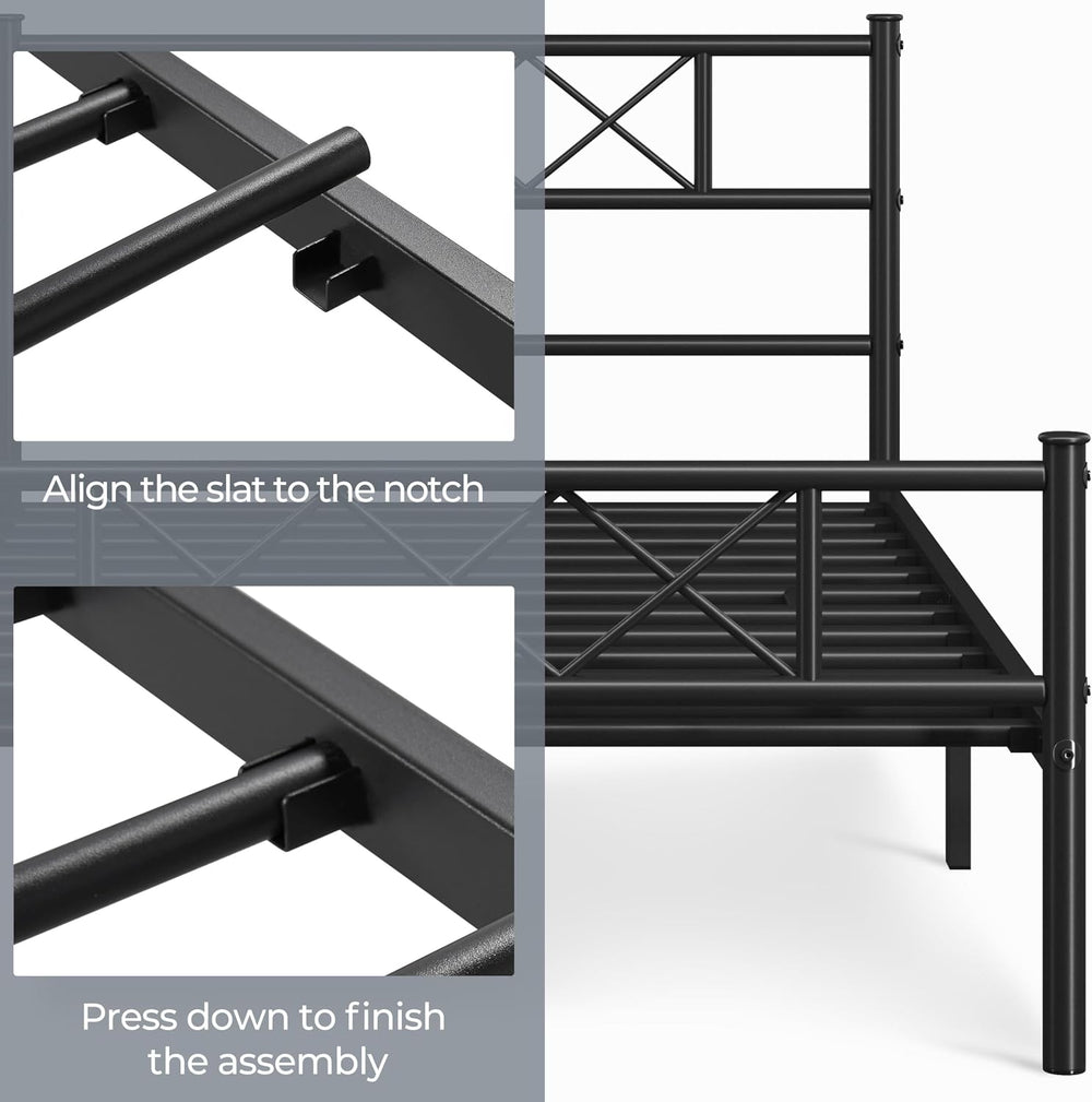 Yaheetech 2pcs Twin Metal Platform Bed Frame with Headboard Footboard Black