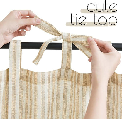 jinchan Tie Top Linen Kitchen Curtains 36 Inches Striped Tier Curtains - Image 2