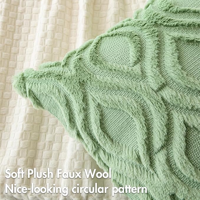 MIULEE Sage Green Throw Pillow Covers 12x20 Inch, Soft Spring Plush Faux Wool - Image 2