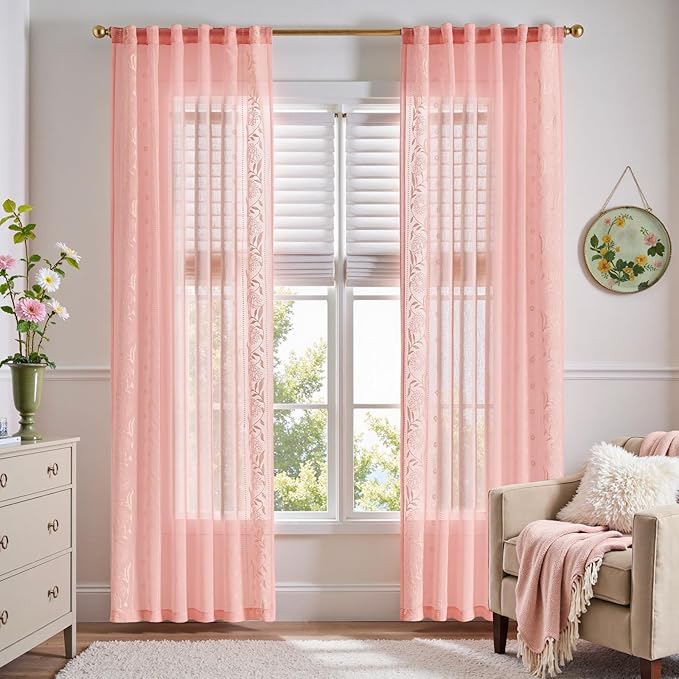 jinchan Winslow Pink Sheer Curtains 84 Inch - Image 6