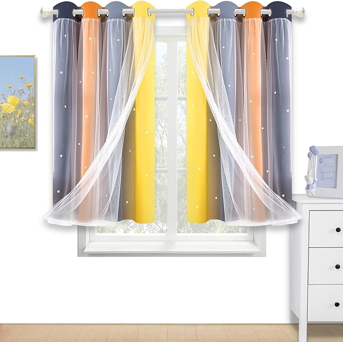 Kinryb Nursery/Kids/Girls Room Star Cut Out Blackout Rainbow Curtain by Kinryb