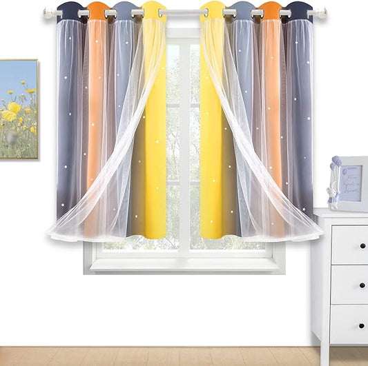 Kinryb Nursery/Kids/Girls Room Star Cut Out Blackout Rainbow Curtain by Kinryb