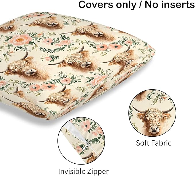 Highland Cow Throw Pillow Covers Set of 2 | 18x18 Inches Cushion Cases - Image 6