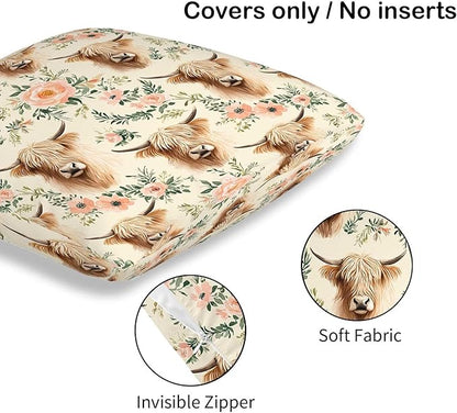 Highland Cow Throw Pillow Covers Set of 2 | 18x18 Inches Cushion Cases - Image 6
