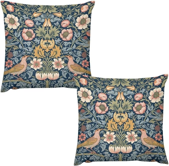 William Morris Floral Original Throw Pillow Covers Boho Chic Retro Floral Bird by XBDDZSW