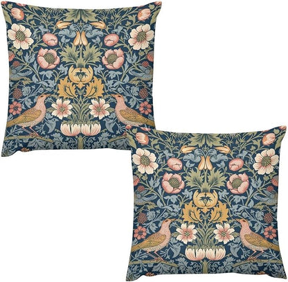 William Morris Floral Original Throw Pillow Covers Boho Chic Retro Floral Bird by XBDDZSW