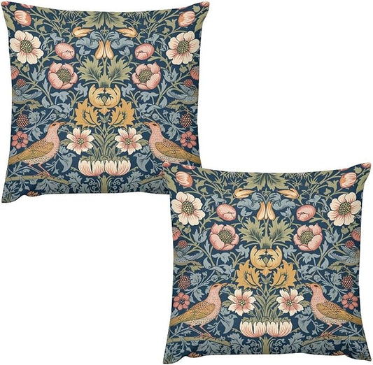 William Morris Floral Original Throw Pillow Covers Boho Chic Retro Floral Bird by XBDDZSW