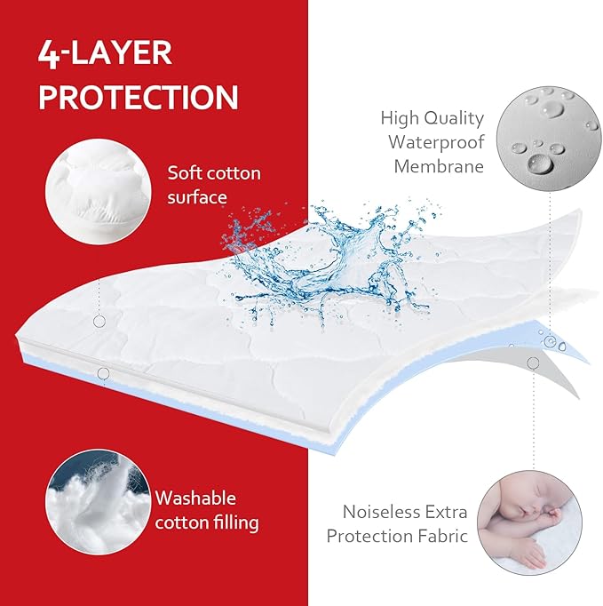 Waterproof Pack and Play Mattress Pad Sheets Fitted, Cotton Fabric Pack and - Image 3