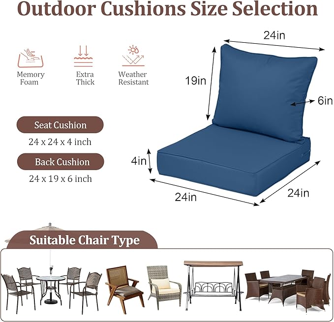 Outdoor Deep Seat Cushions for Patio Furniture Set of 2, Waterproof Outdoor - Image 2