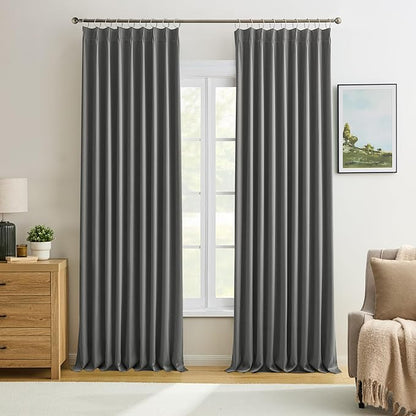 Grey Blackout Curtains 102 Inches Long 2 Panels Set, 60 Inch Wide Pinch Pleated by KEQIAOSUOCAI