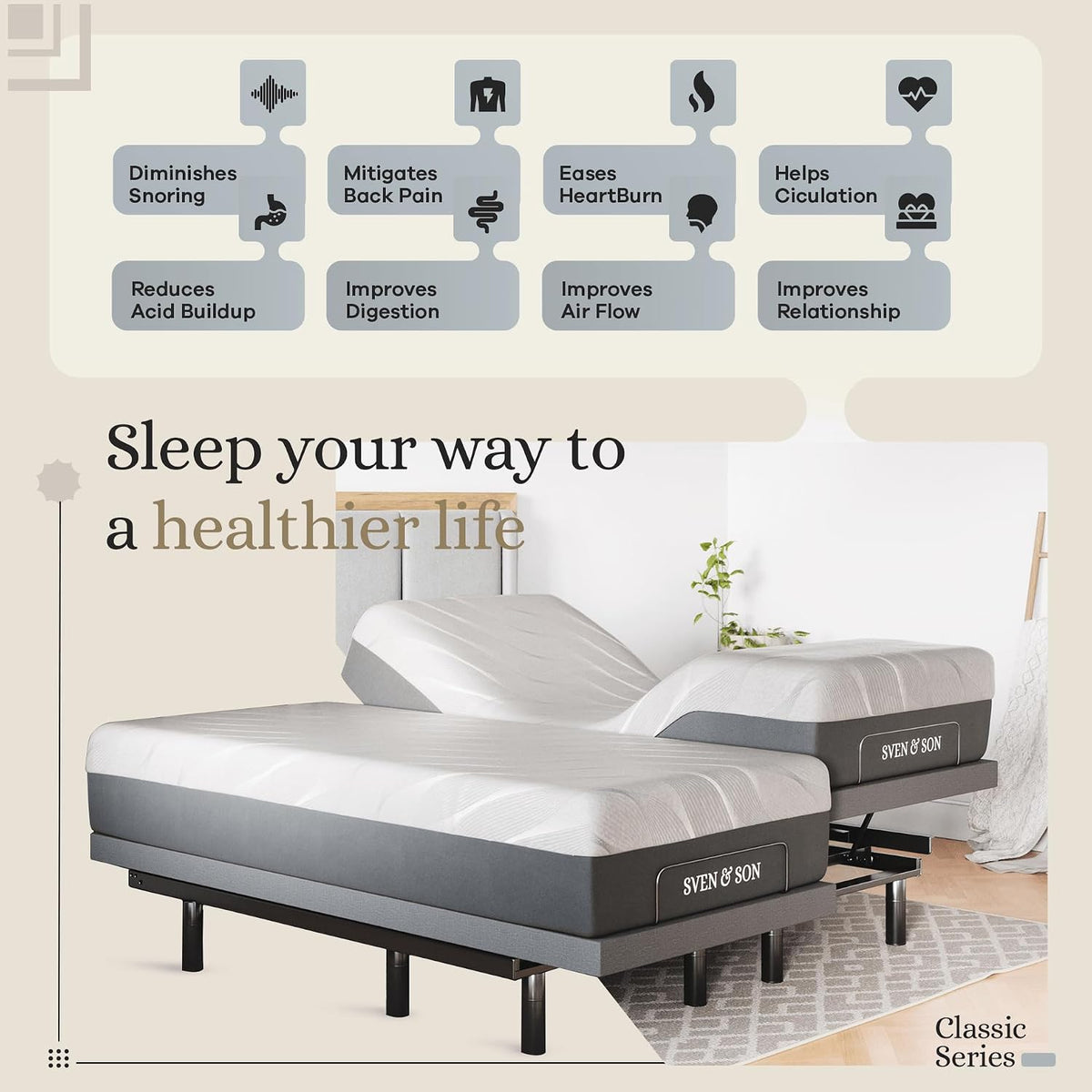sven & son classic adjustable bed base, head, close-up detail
