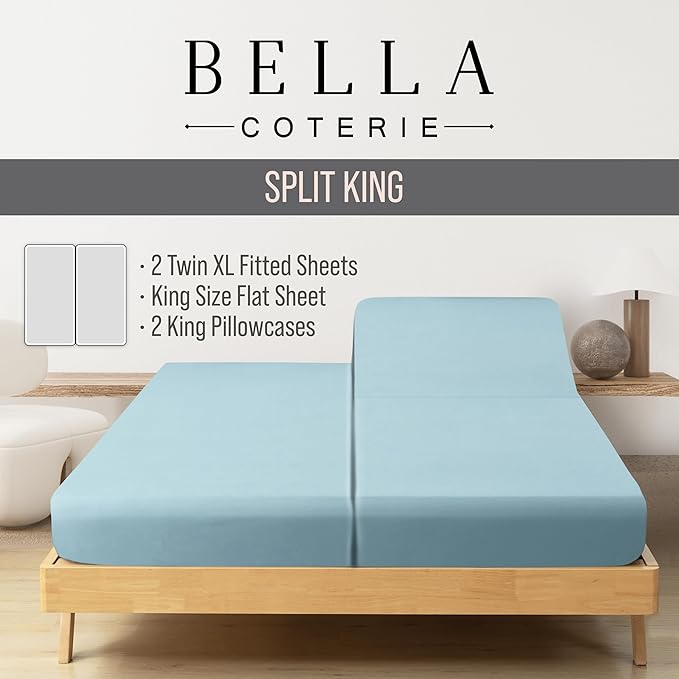 Bella Coterie Luxury Bamboo Viscose Split King Size Sheet Set | 2 Fitted Sheets - Image 2