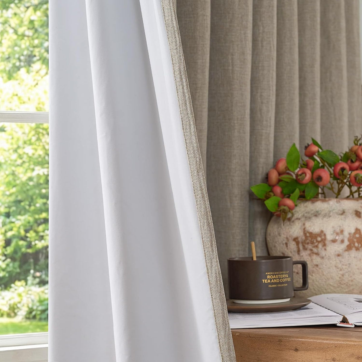 jinchan linen textured blackout curtains back tab 52, close-up detail