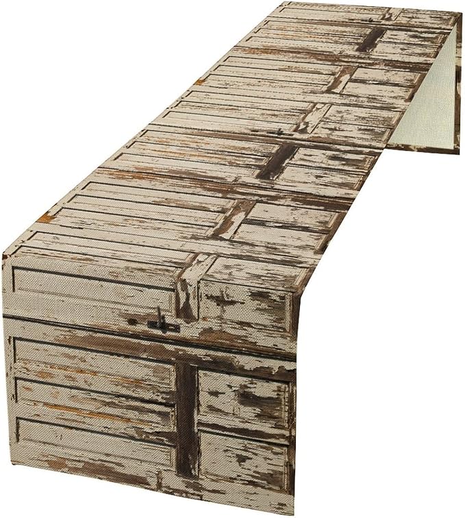 Barn Door Table Runner Rustic Wood Wooden Brown Farmhouse Door Western Country by ZhiRain