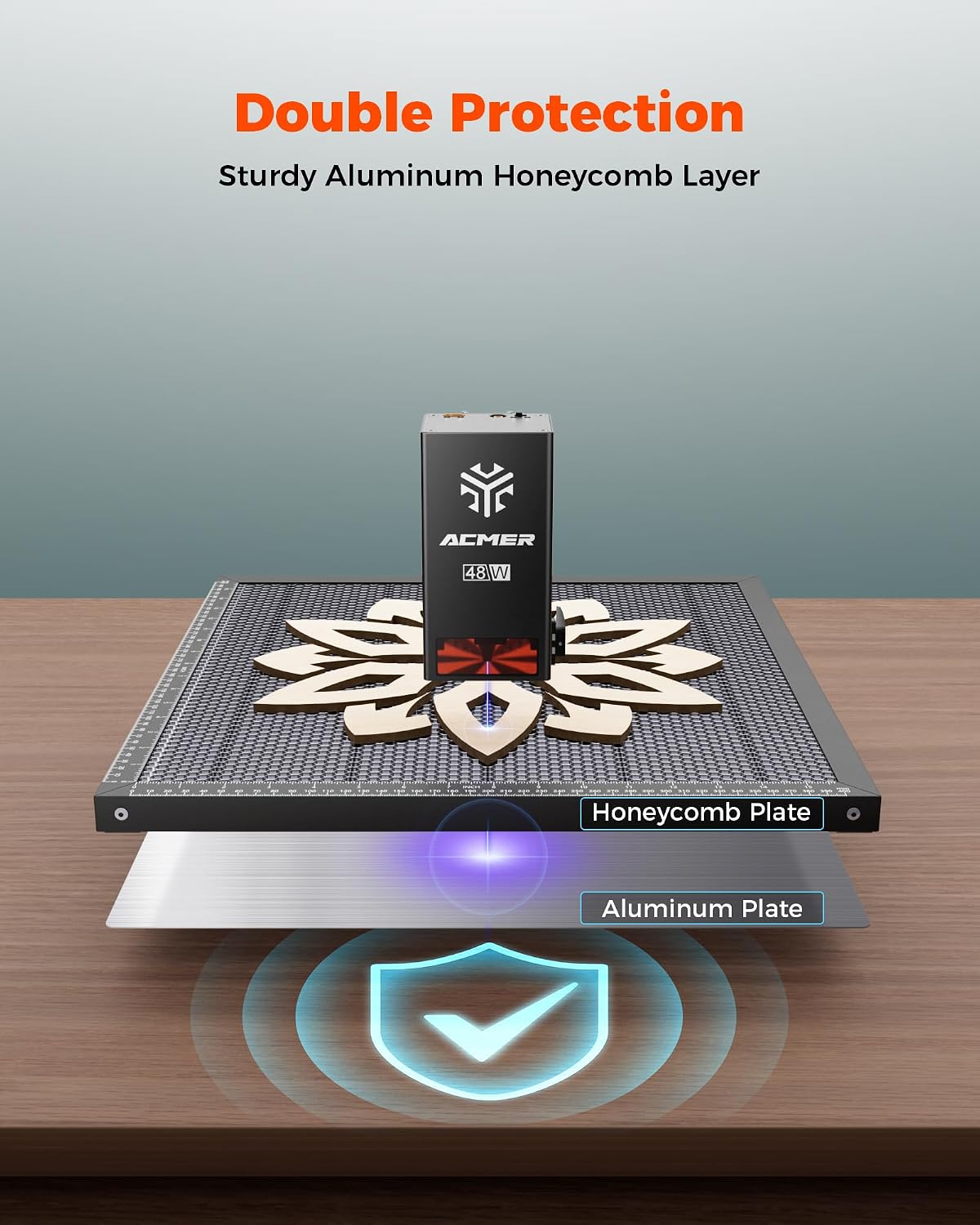 acmer honeycomb laser bed, 300 x 300mm cutting shown in use