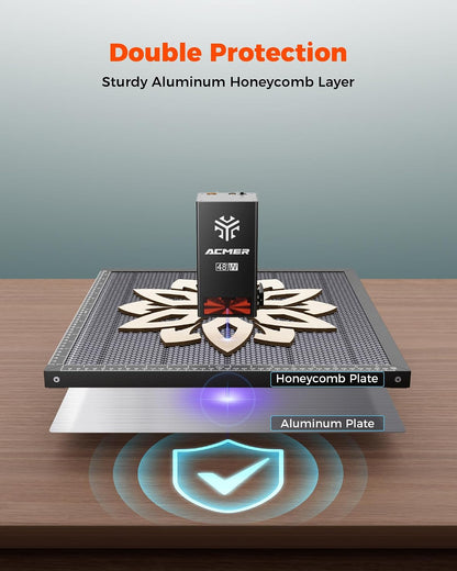 acmer honeycomb laser bed, 300 x 300mm cutting shown in use