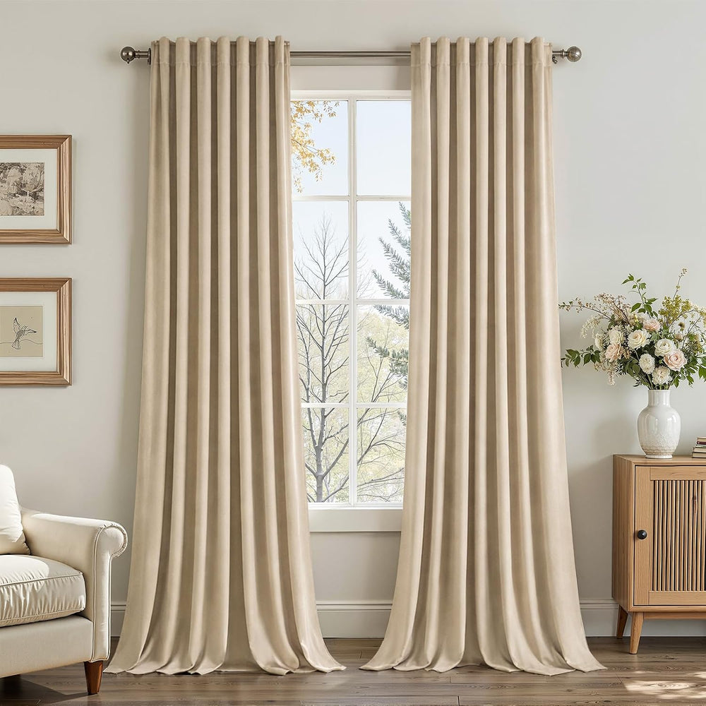 Topfinel Beige Velvet Curtains 84 Inches Long for Bedroom Living Room Neutura...