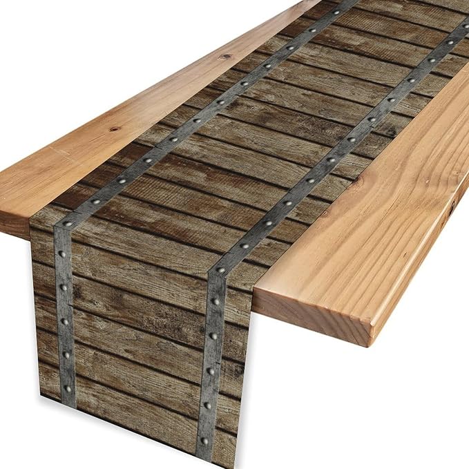 Farmhouse Wood Bar Table Runner, Rustic Country Retro Brown Village Plank - Image 4