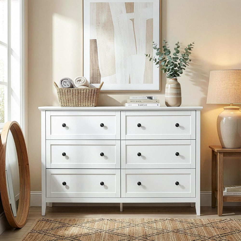 Karl home White Farmhouse 6 Drawers Tall Dresser, Bedroom Storage Chest
