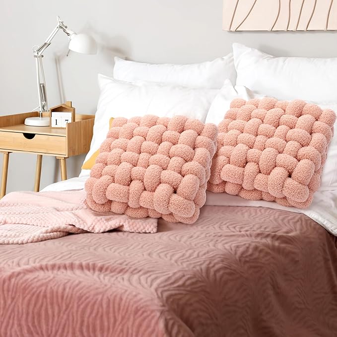 Wenqik 2 Pcs Knot Pillows Square Knotted Plush Throws Soft Accent Pillows - Image 6