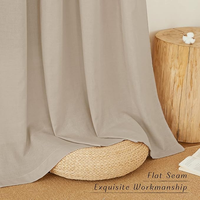 NICETOWN Taupe Thick Linen Curtains 72" Length, Grommet Privacy Window - Image 2
