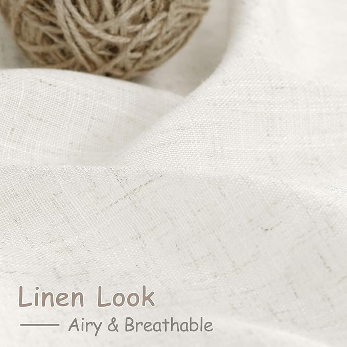 Linen Semi Sheer Curtains for Kitchen Windows Over Sink Neutral 30 Inch Length - Image 4