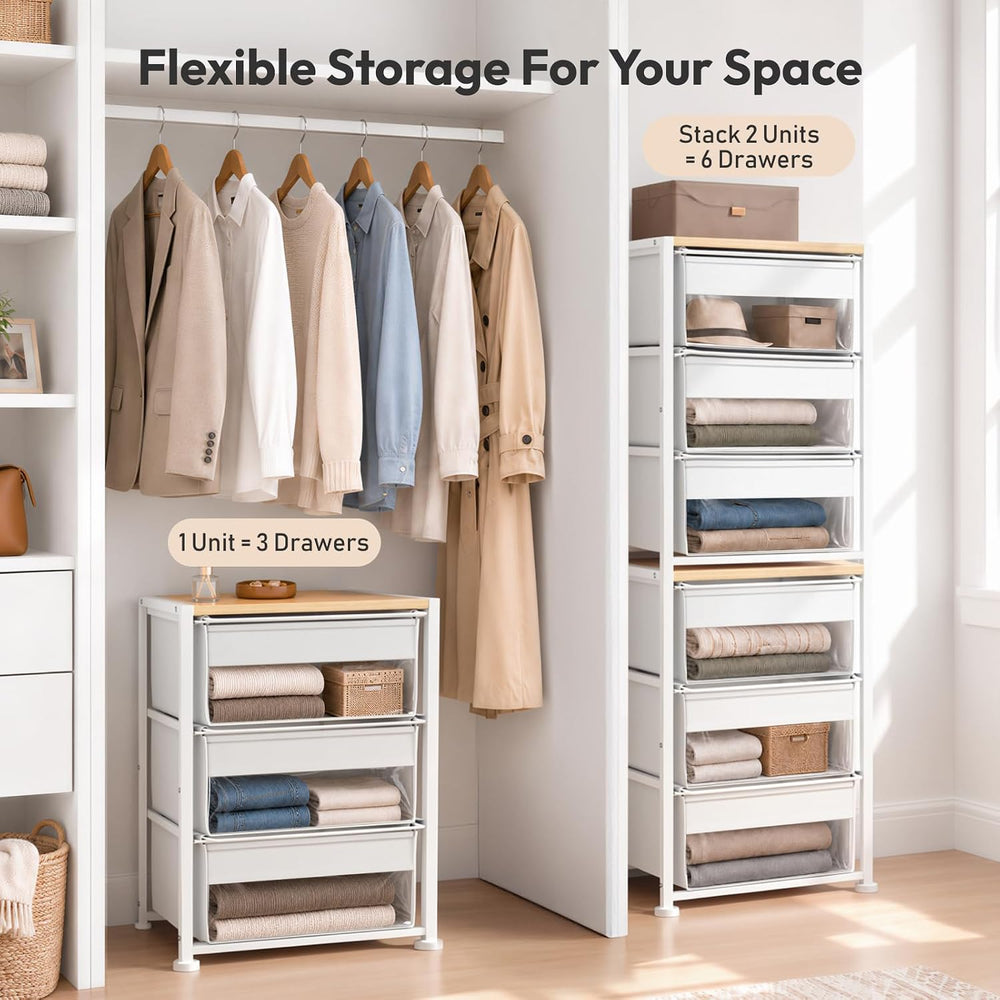 DIMJ Stackable Storage Drawer for Closet Organizers with 3 Clear Window