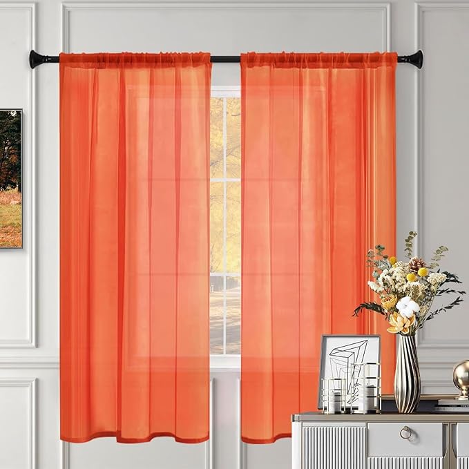 Sheer Curtains 45 Inches Long 2 Panels, Rod Pocket Short Curtain - Image 3