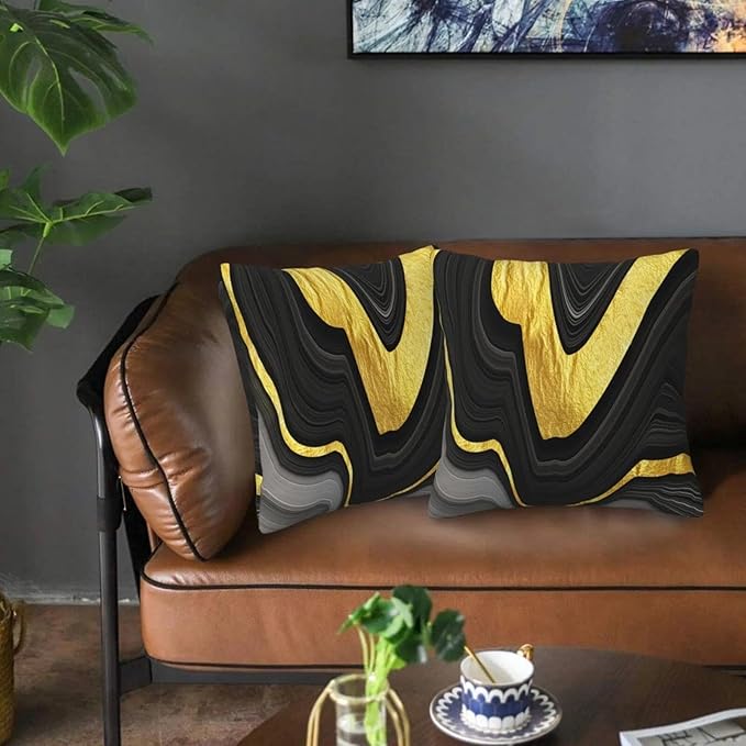 Black and Gold Marble Texture Throw Pillow Covers 18x18 Inch Set of 2, by Unknown