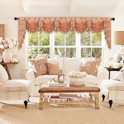 ELKCA Damask Coffee Jacquard Swag Waterfall Valance by ELKCA
