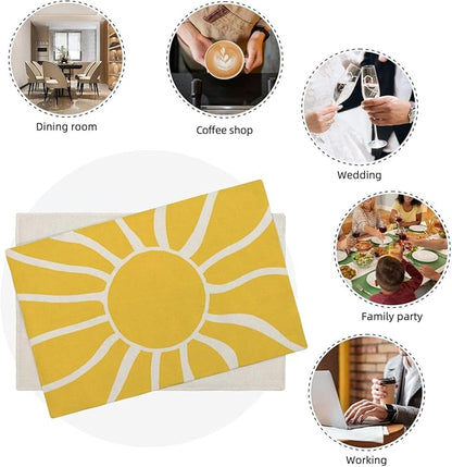 Yellow Sunshine Placemats Set of 4, Abstract Modern Sun Decorative Table Mat 12 - Image 8