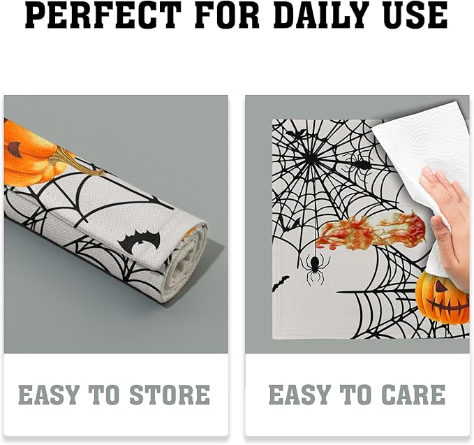 Giwawa Halloween Placemats, Colorful Spooky Pumpkins Spider Web Bats Linen - Image 6