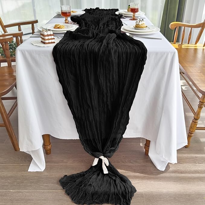 IVAPUPU 2 Pcs Cheesecloth Table Runner - 10ft Black Boho Gauze Black Cheese - Image 3