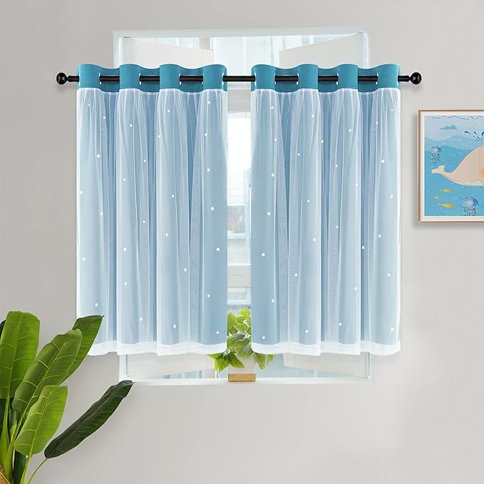 Kinryb Kids Blackout Curtains for Bedroom/Living Room/Classroom, Sheer Overlay - Image 2