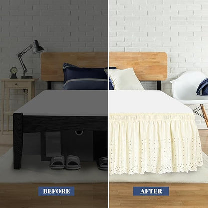 King Bed Skirt, Wrap-Around Elastic Ruffled Eyelet Bed Skirt King Size Dust - Image 3