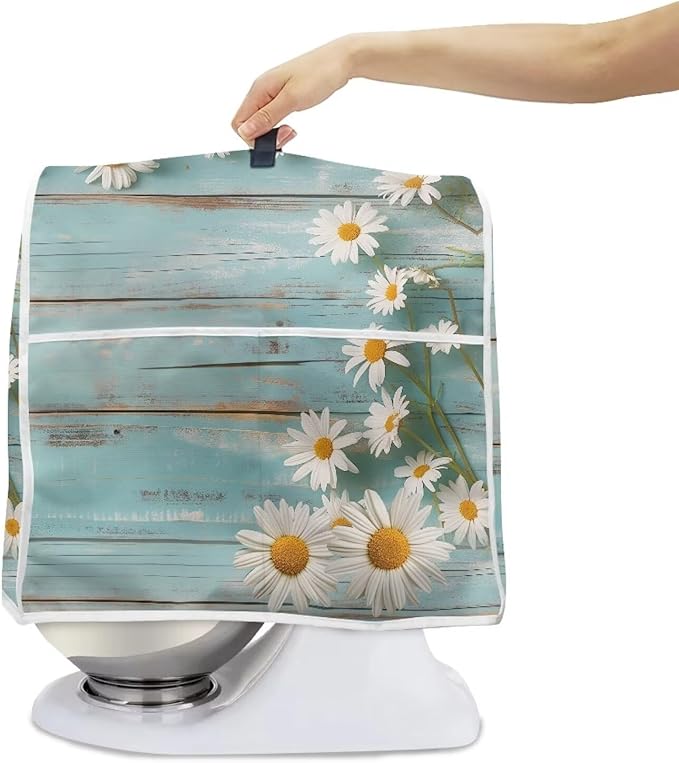Daisy Stand Mixer Cover Teal Wood Kitchen Appliance Cover - Image 5