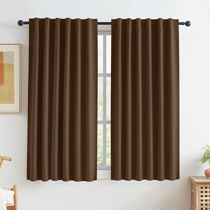 KEQIAOSUOCAI Cocoa Brown Linen Blackout Curtains Back Tab Rod Pocket Hook Belt by KEQIAOSUOCAI