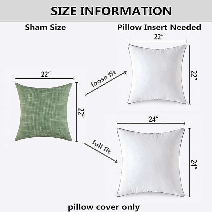 Kevin Textile Set of 2 Sage Green Pillow Covers 22 x 22 Inch Spring Farmhouse - Image 6
