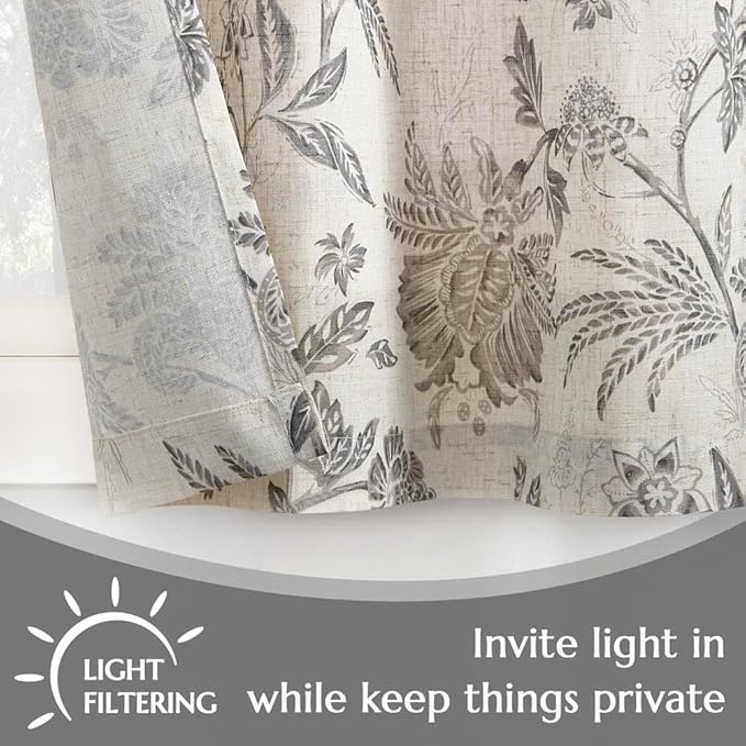 jinchan Floral Linen Tier Curtains 24 Inch Farmhouse Cafe Curtains Rod Pocket - Image 9