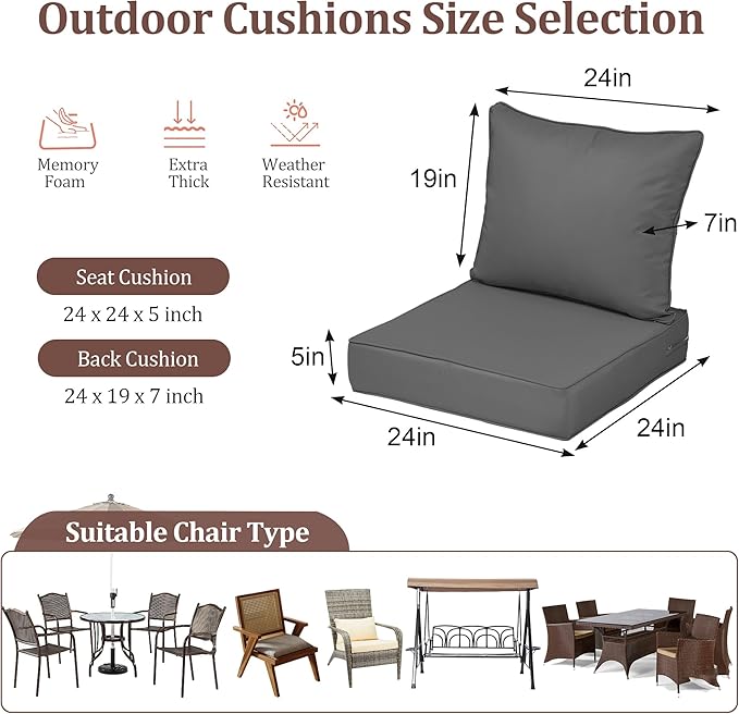 Waterproof Outdoor Chair Cushion Set of 4, Outdoor Cushions - Image 2