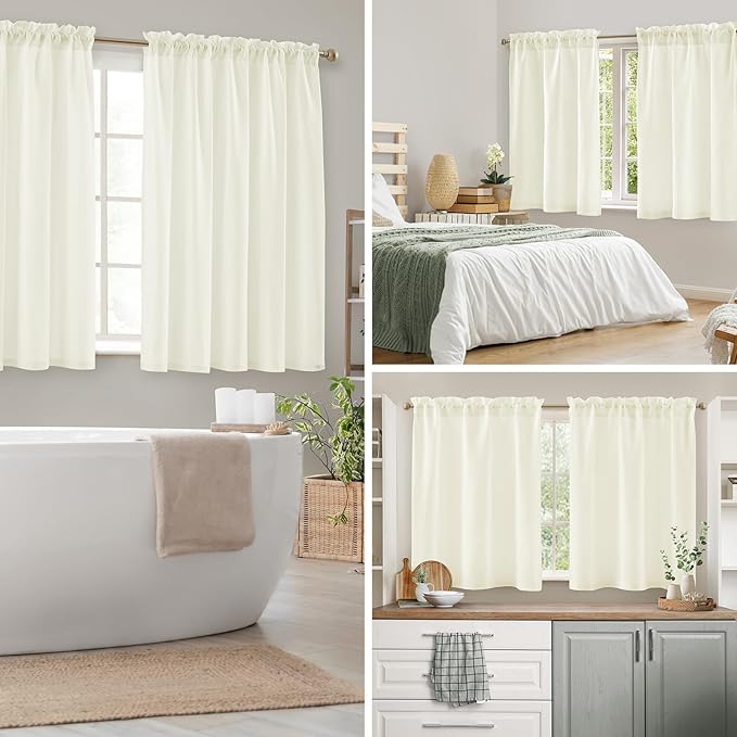HOMEIDEAS Non-See-Through Ivory Privacy Sheer Kitchen Curtains 24 Inches Long 2 - Image 2