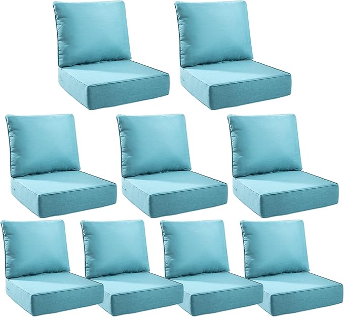 6" Thick Outdoor Cushions 24x24x6, 9-Set Deep Seat Patio Cushions by Pugire