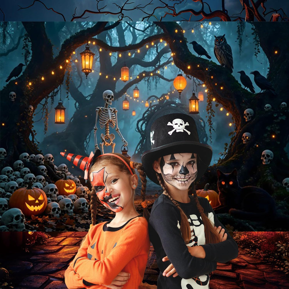 10x10ft Halloween Backdrop for Photography Skeleton Haunted Forest Backdrop