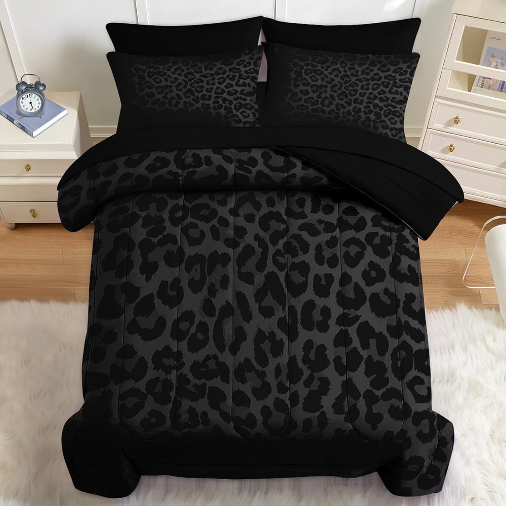 Nesker Queen Comforter Set with Sheets, 7 Pieces Leopard Print Bedding