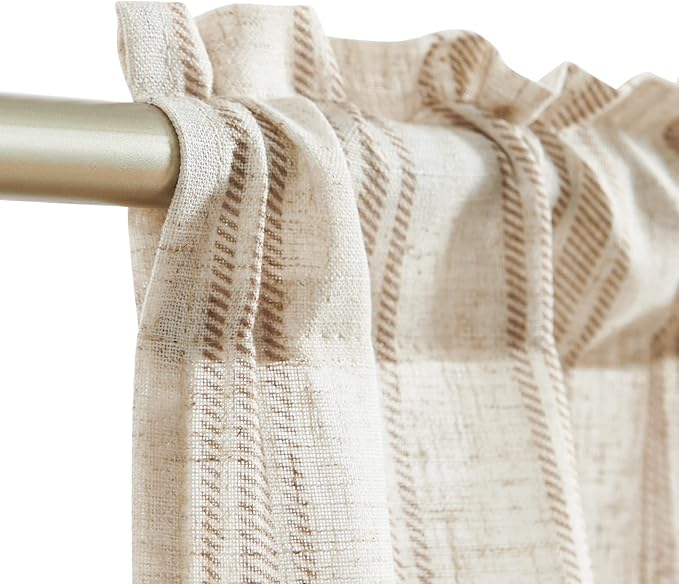 jinchan Linen Kitchen Curtains Striped Tier Curtains 36 Inch Farmhouse Small - Image 4