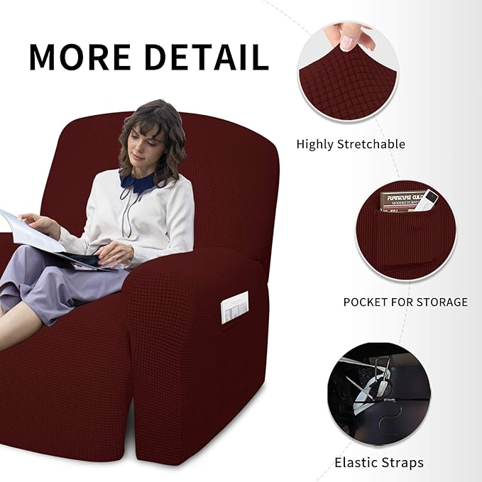 Easy-Going 4 Pieces Oversized Recliner Stretch Sofa Slipcover Sofa Cover - Image 4