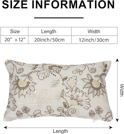 Floral Embroidered Lumbar Throw Pillow Cover 12x 20, Sequin Chinoiserie Flower - Image 6